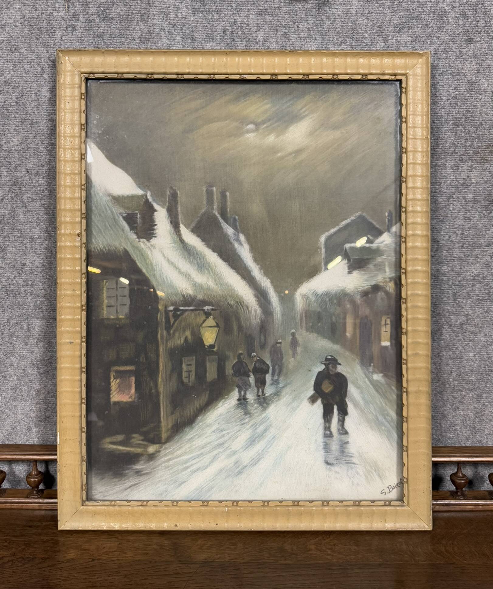 G.Boizot: Tableau école française "La nuit hivernale" daté 1928