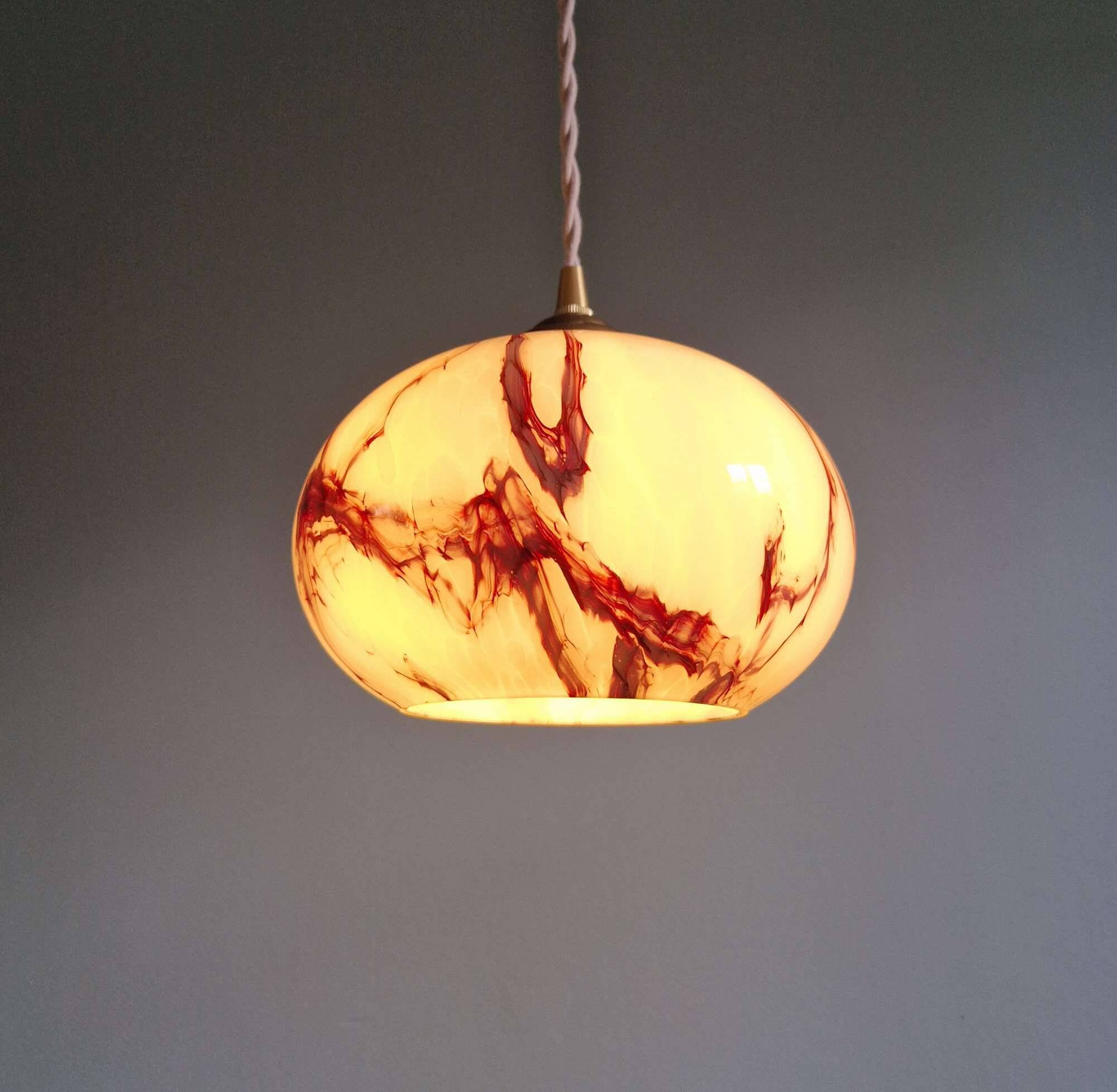 Art Deco pendant light in pink marbled opaline, Scailmont, 1920s-30s.