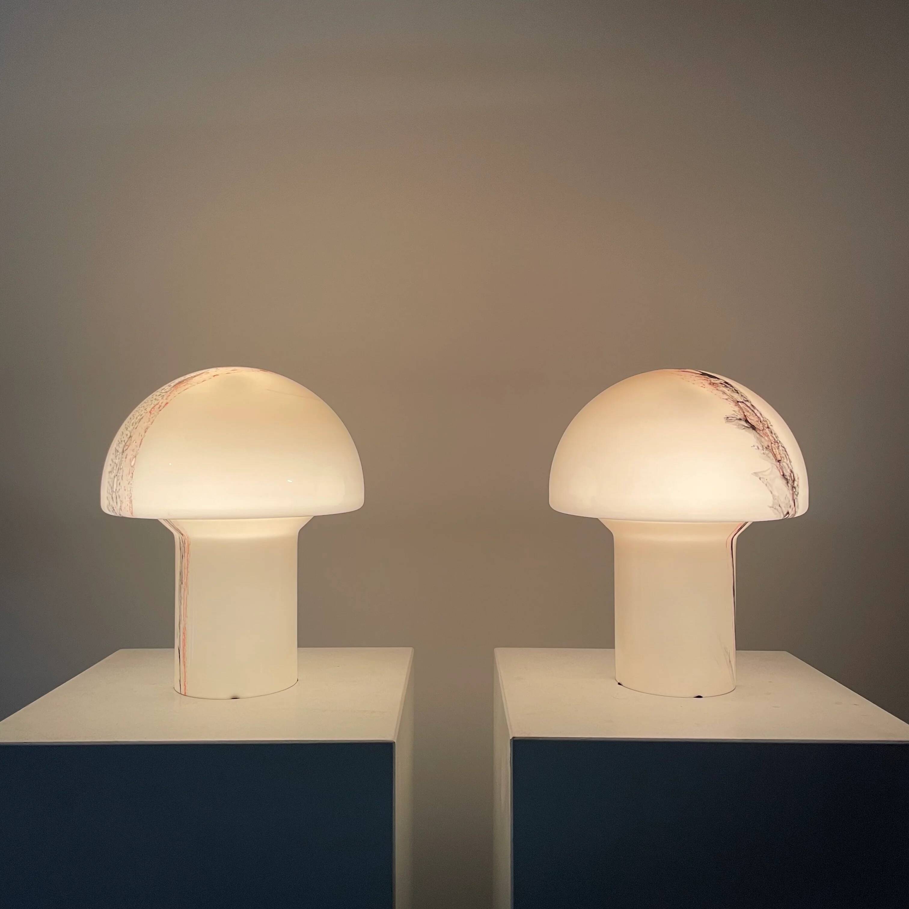Pair of LIDO mushroom table lamps in brown glass by Peill and Putzler, 1970.