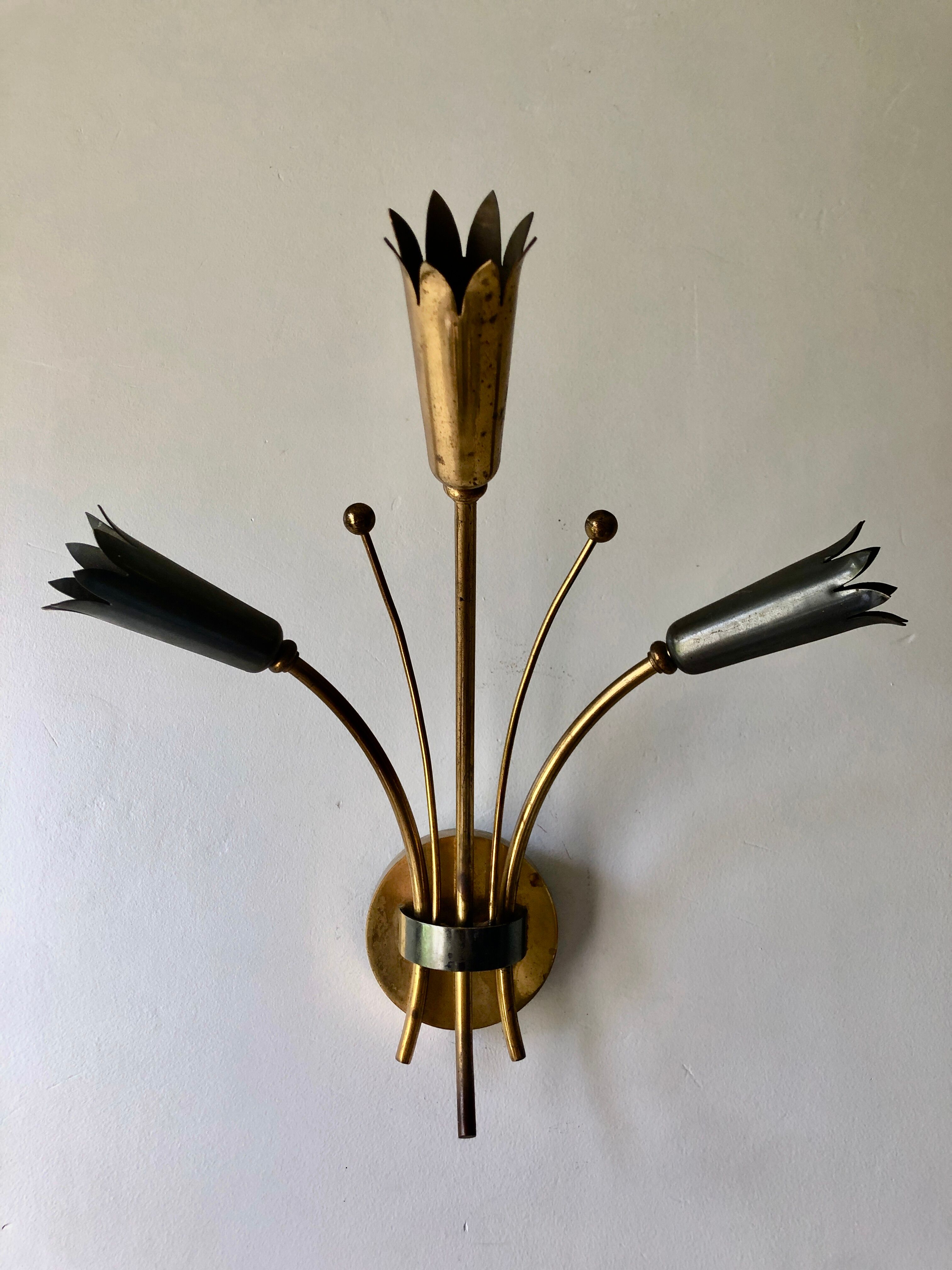 Wall lamp brass and gray metal 1950