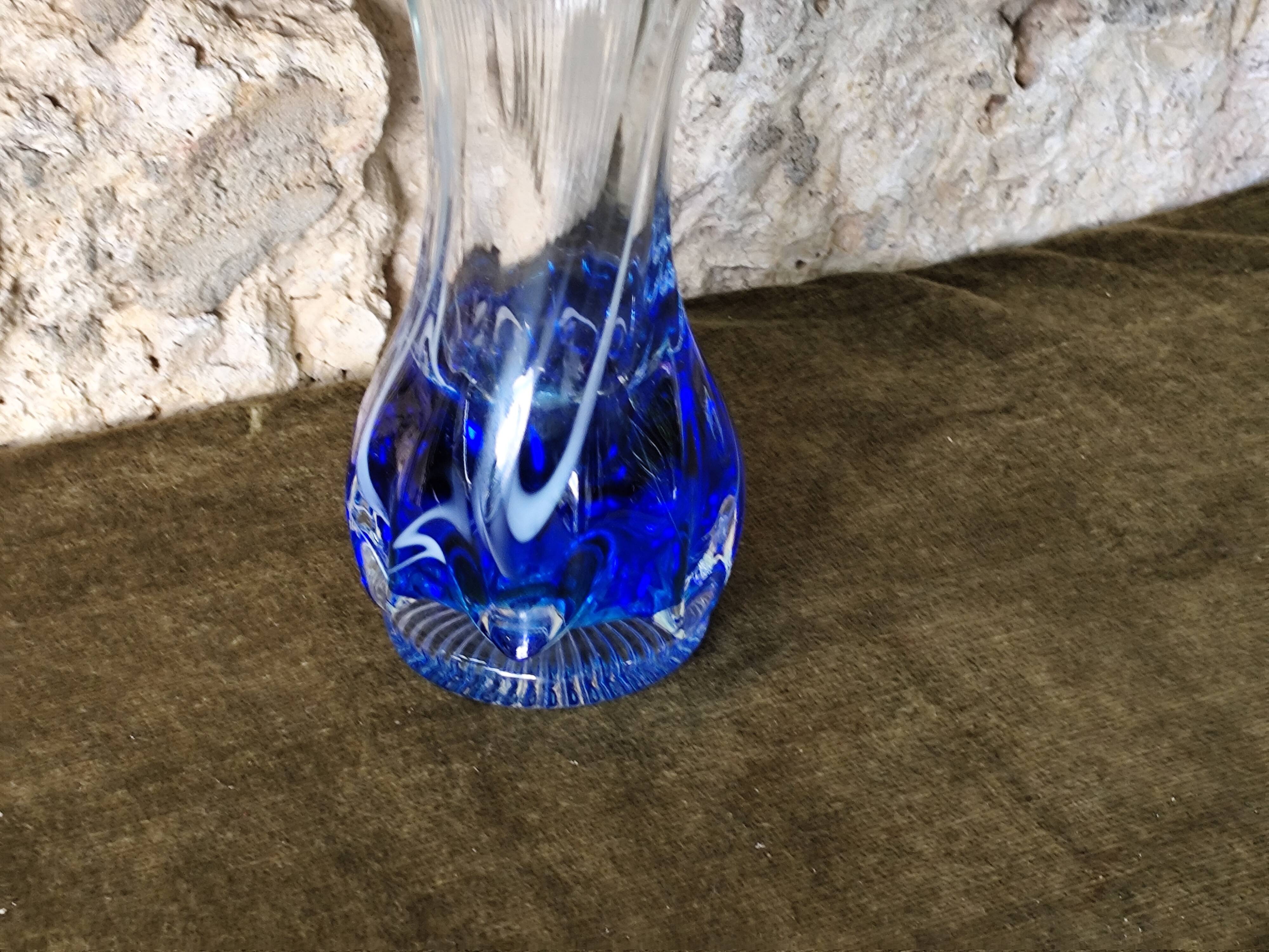 Large vintage blue glass vase