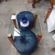 Modernist Design Side Table + 2 Blue Leather Poufs