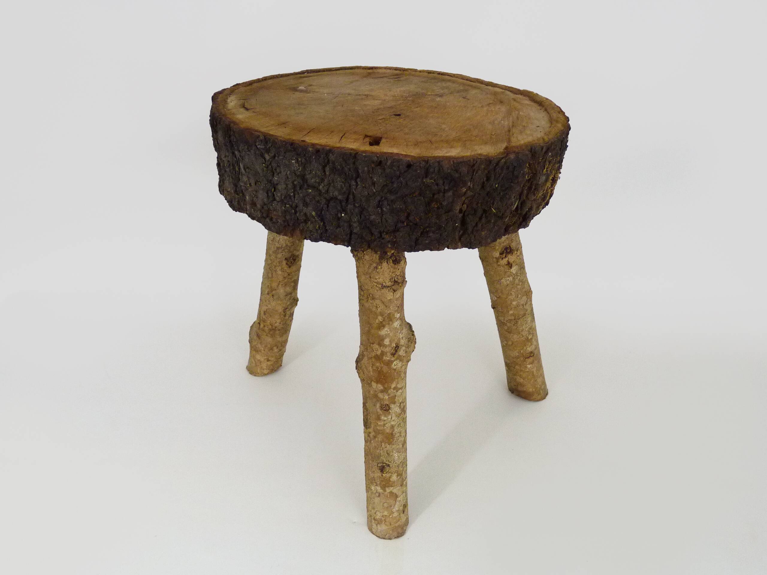 Tripod oak milking stool, Ariège peasant art, France (19th century)