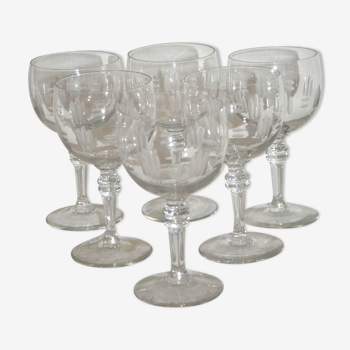 Lot 6 verres ballons à pied gravés vintage