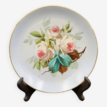 Assiette en porcelaine de Paris Louis-Philippe c. 1840 décor de roses