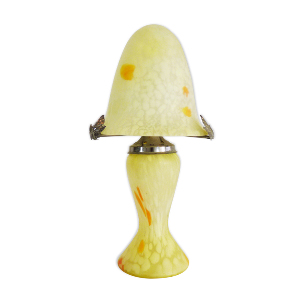 Lampe champignon en pâte de verre verte tacheté orange et blanche, style  Art Déco. Année 60 | Selency