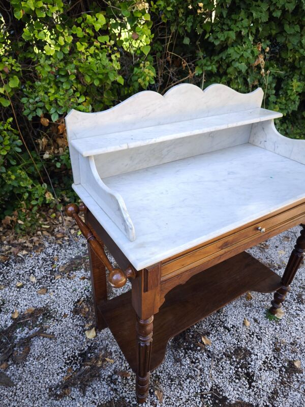 Meuble d'appoint ancien en bois & marbre