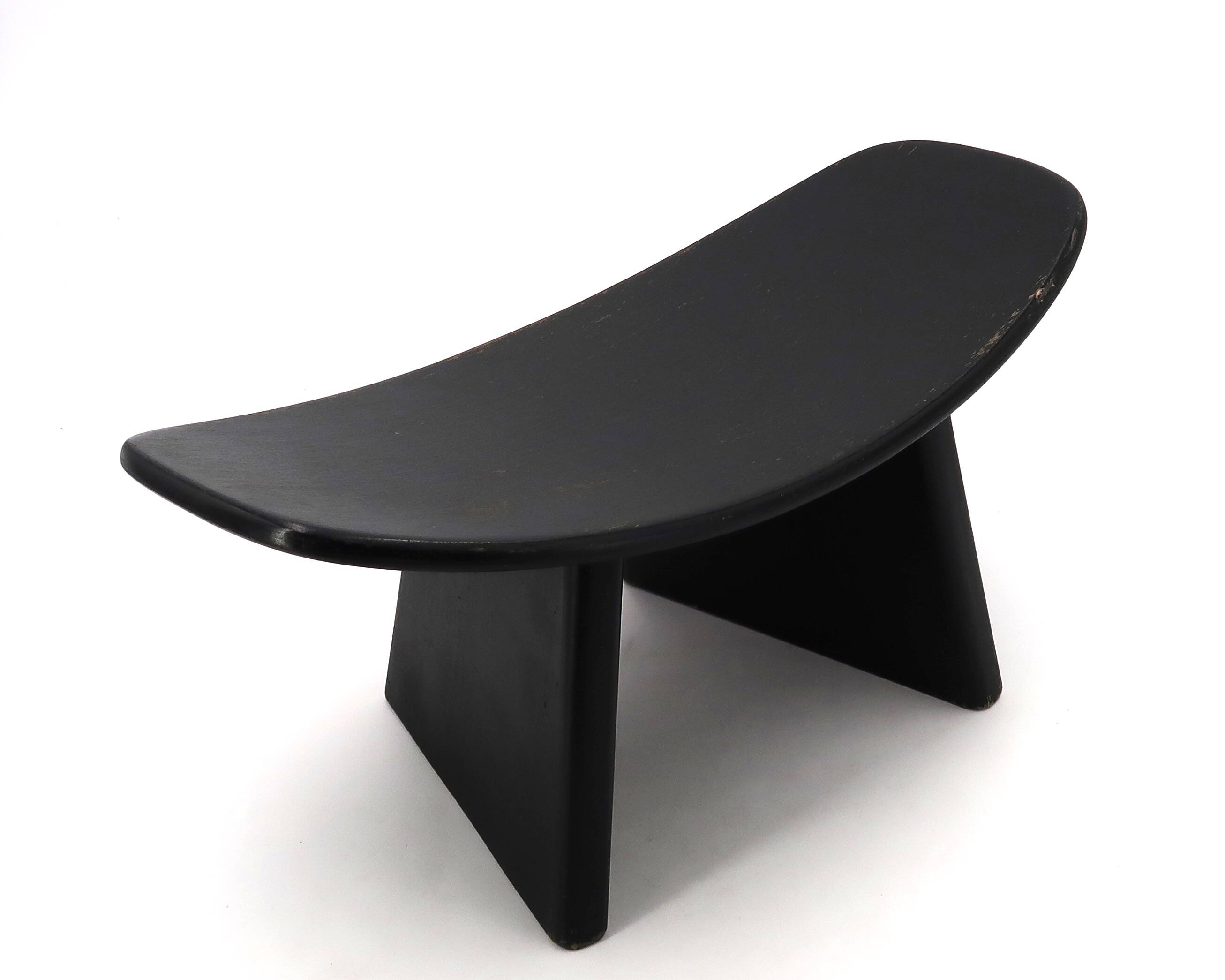 Black wooden Shoggi meditation stool by Alain Gaubert, 1980s vintage