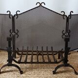 Cast iron and wrought iron fireplace screen set