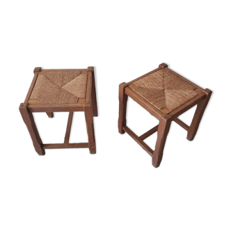 Pair of antique solid oak stools