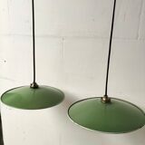 Pair of enamelled metal pendant lights
