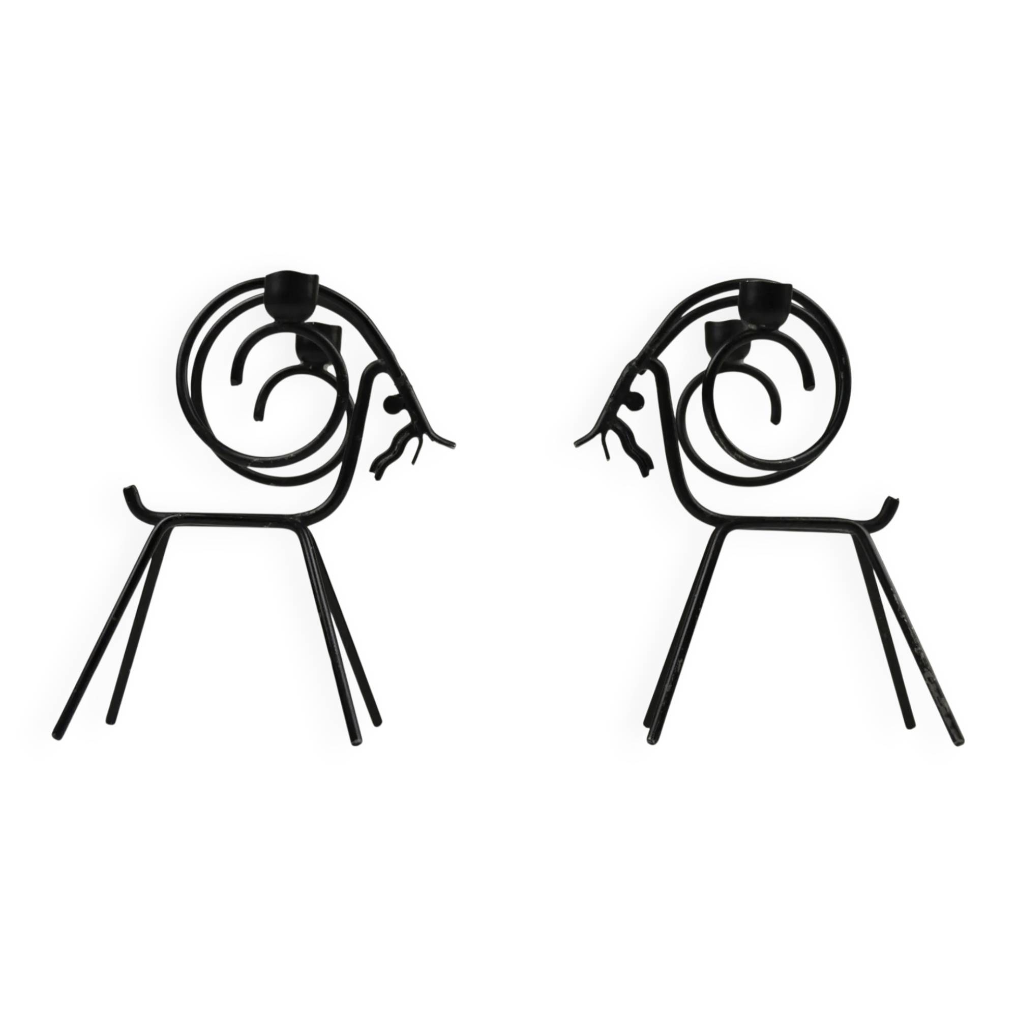 Pair of Black Metal Goat Candleholders — Gunnar Ander for Ystad-Metall, Sweden, 1960s