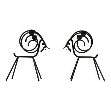 Pair of Black Metal Goat Candleholders — Gunnar Ander for Ystad-Metall, Sweden, 1960s