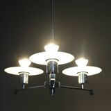 Art Deco chrome and sandblasted glass chandelier, Czechoslovakia, 1940s