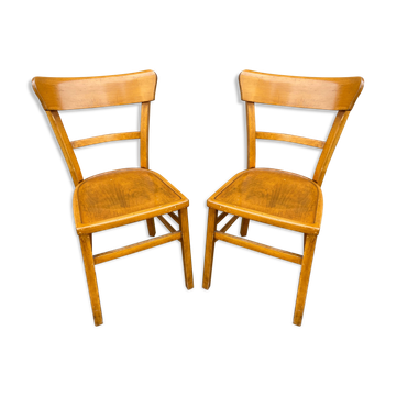 Pair of chairs curved wood vintage bistro