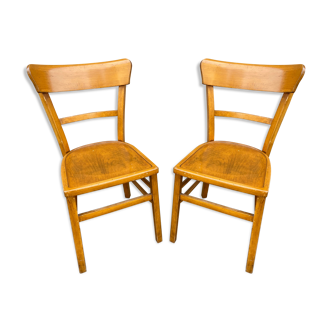 Pair of chairs curved wood vintage bistro
