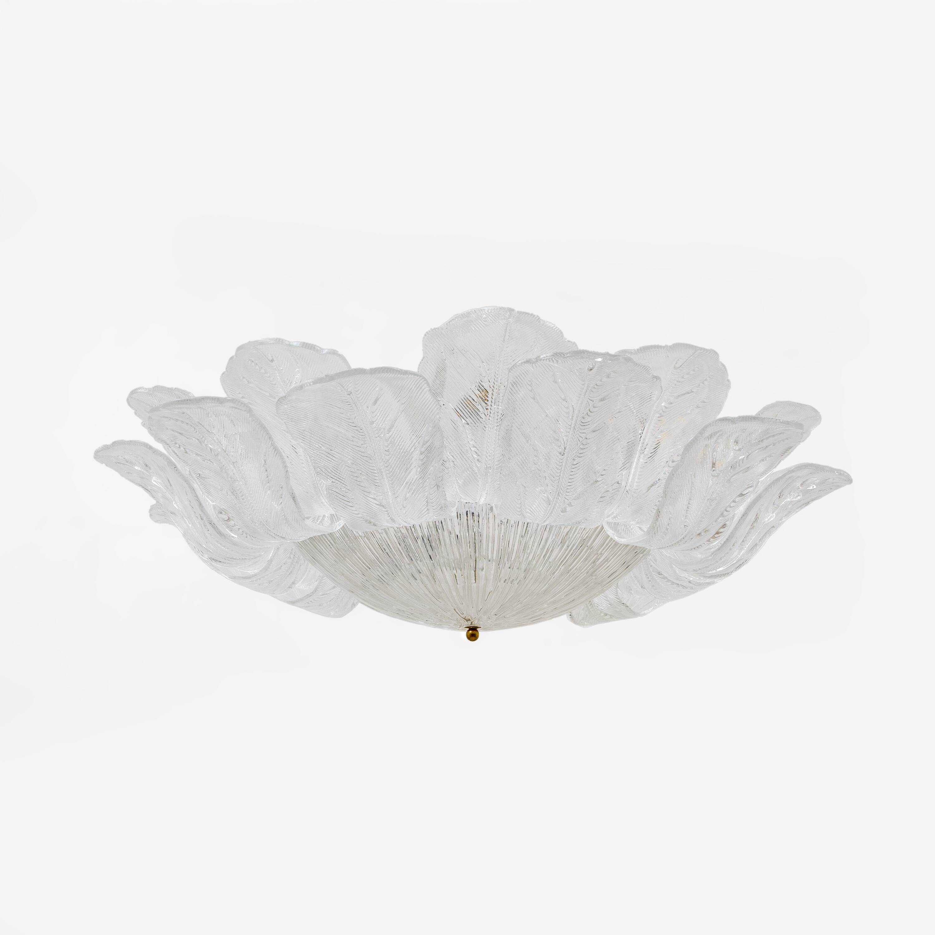 Large Italian Murano Glass Leaf Flush Mount Ceiling Light