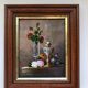 Small Painting, Flowers and Oil Lamp, Signed, 1970s