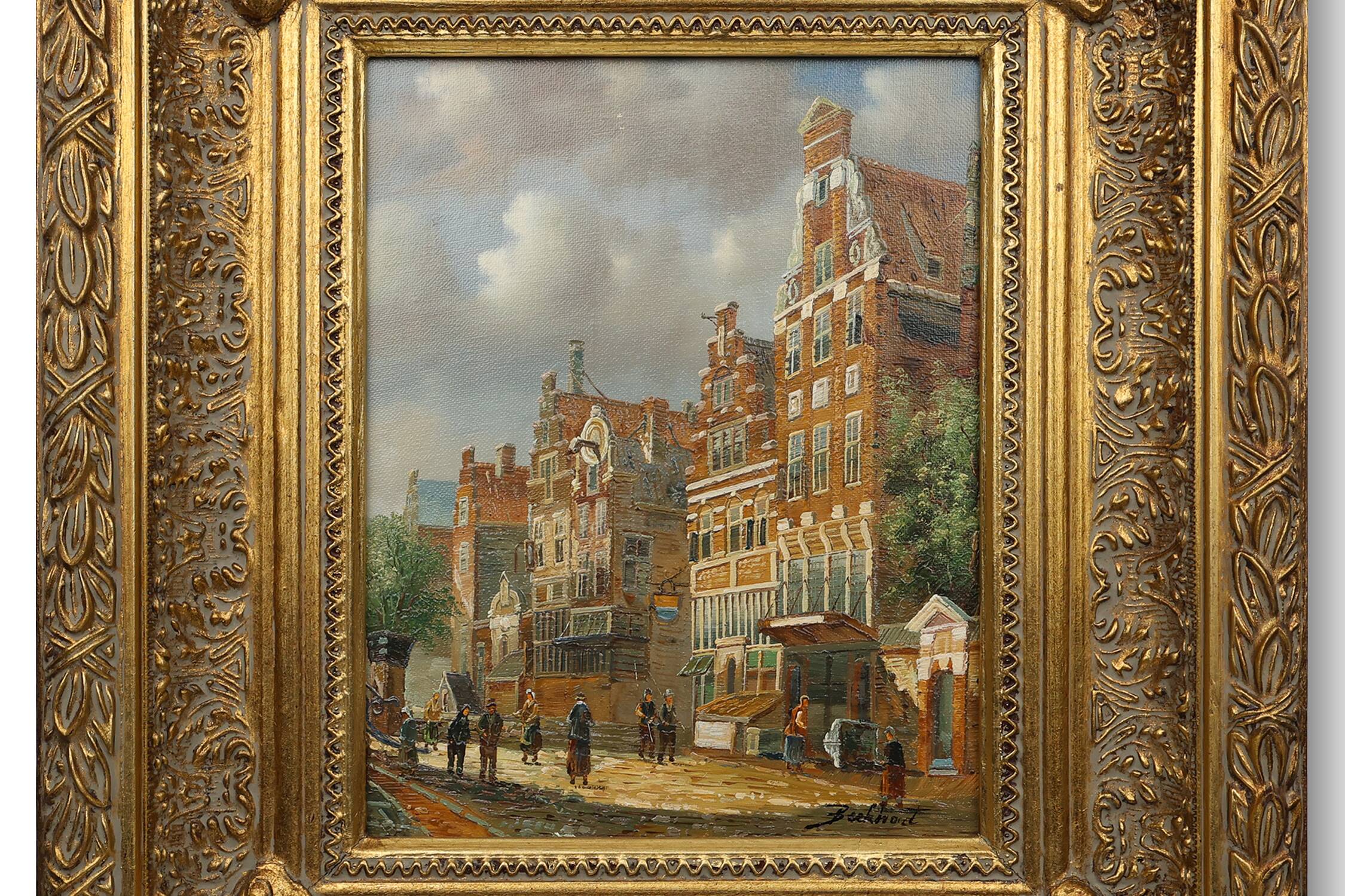 Realistic oil painting with baroque frame by Jan Berkhout (1937), The Netherlands