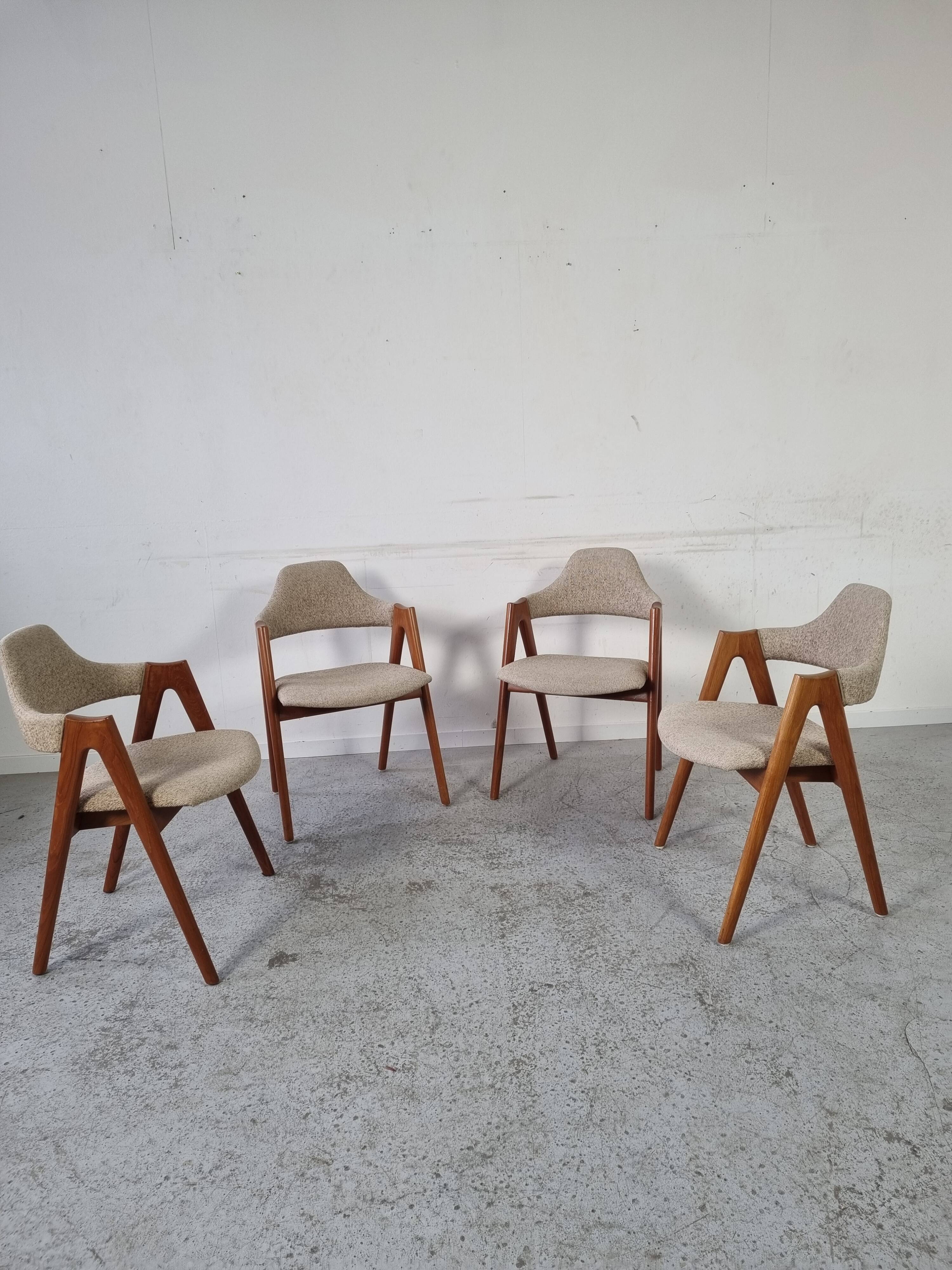 4 teak Compass chairs by Kai Kristiansen for SVA Møbler, 1960s