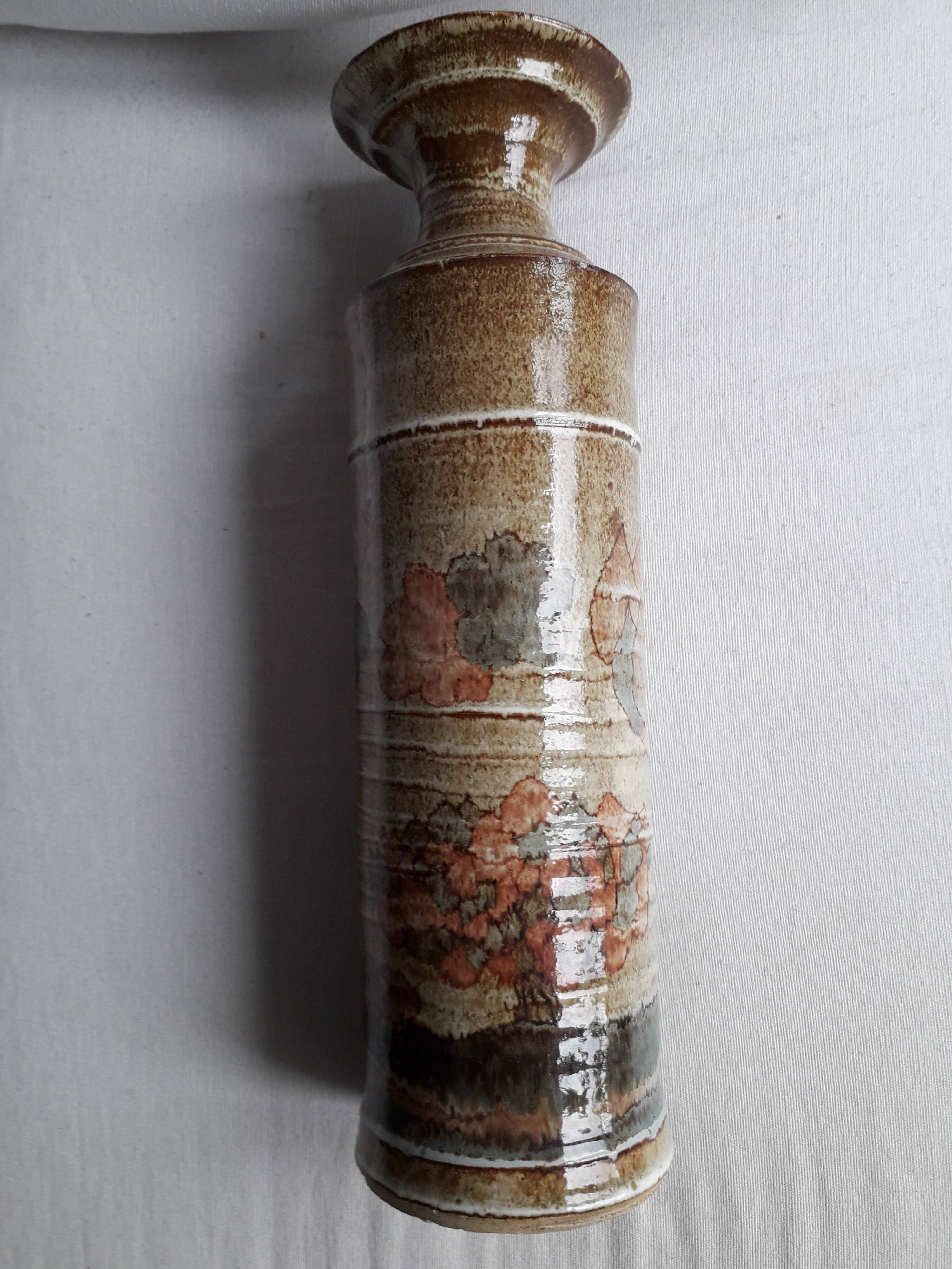 Vintage stoneware vase with naive decor