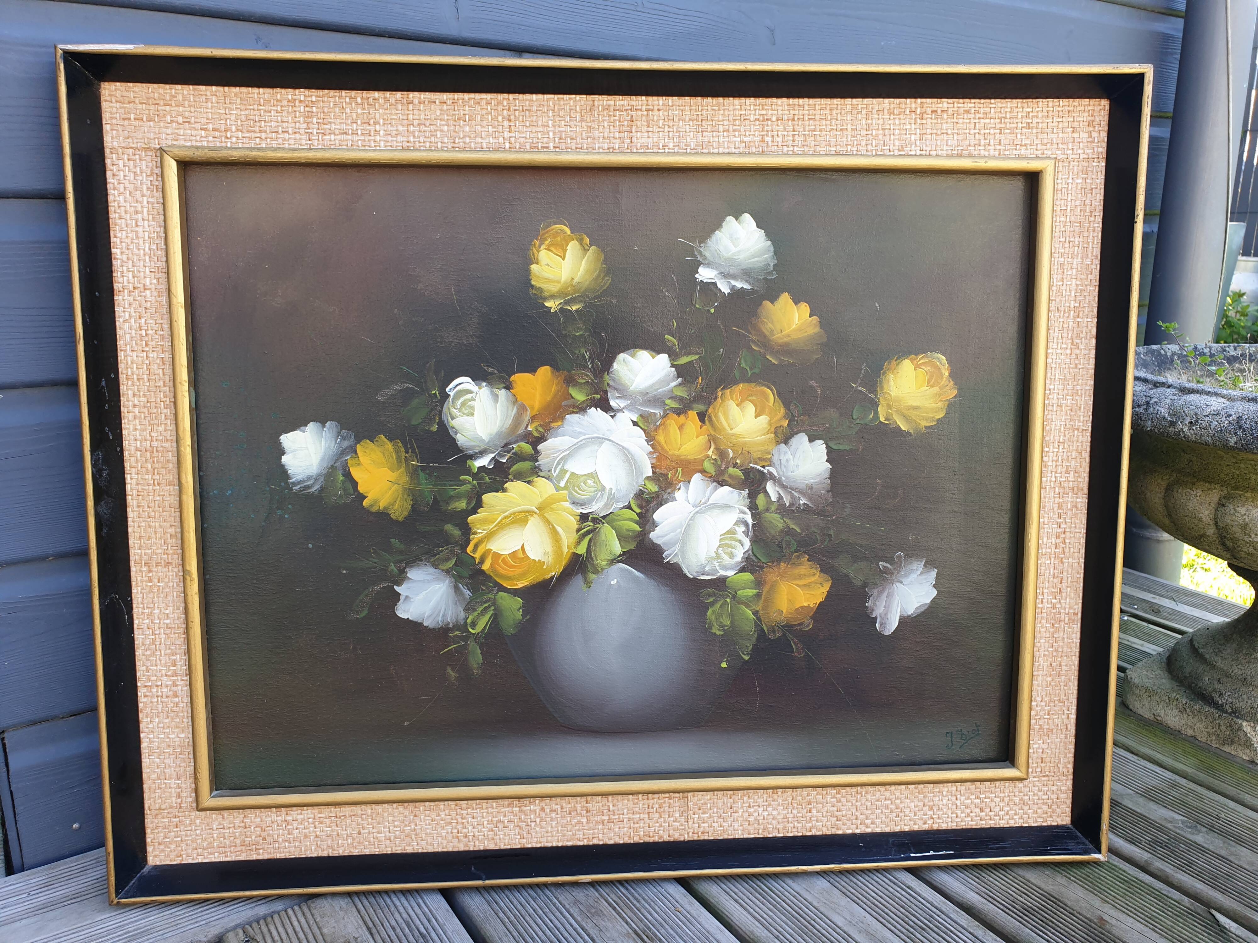 Oil on canvas with bouquet