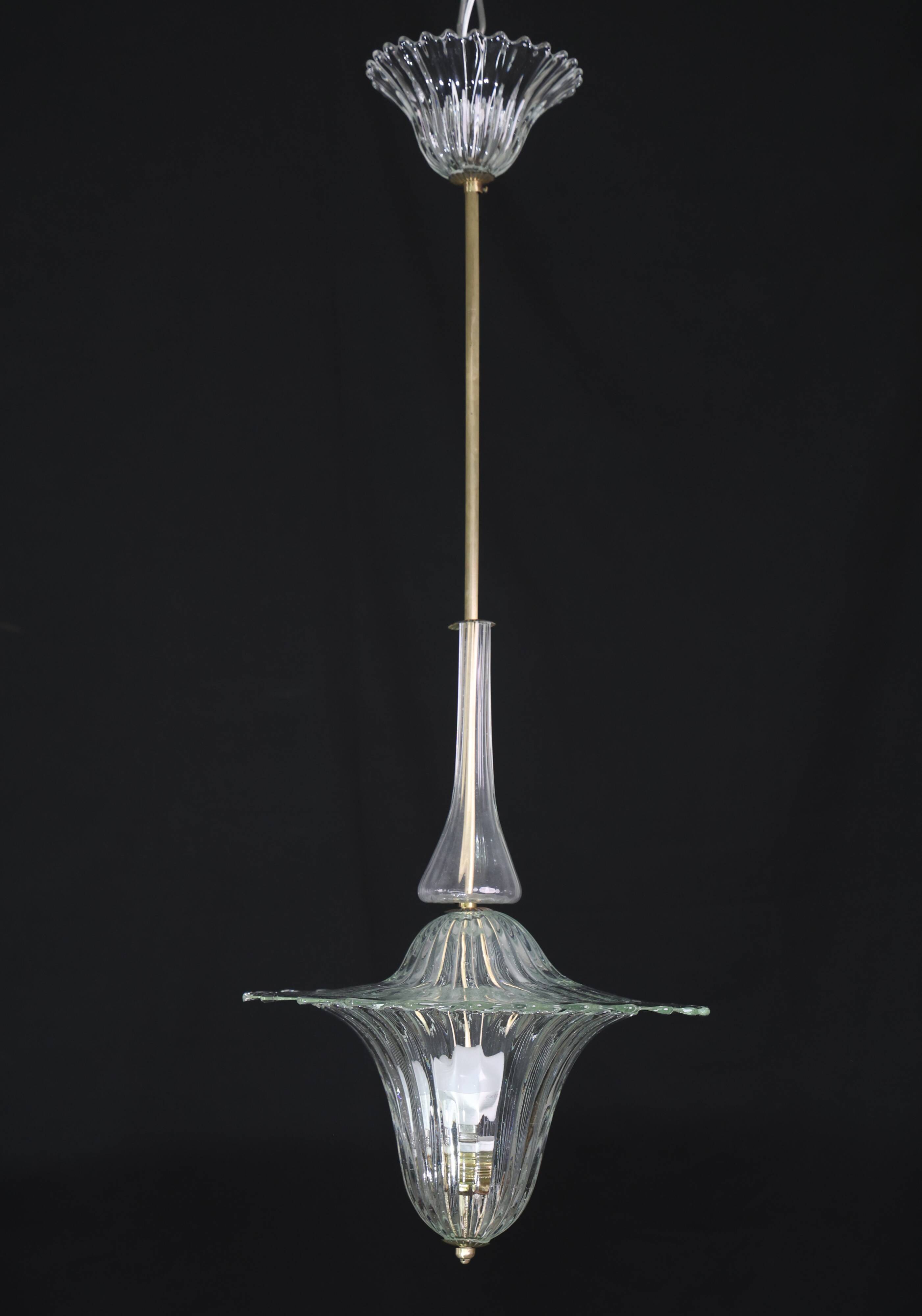 Elegant Art Decò Murano Glass Lantern by Barovier e Toso Pendant Light, 195