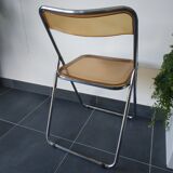 Seventies stainless steel and caramel chairs