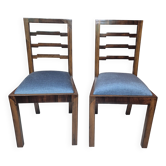 Pair of Art Deco Mahogany Chairs with Ziggurat Backrest - 1930s Restored