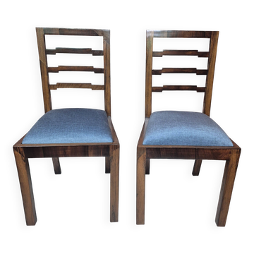 Paire de chaises en acajou Art Déco avec dossier en zigzag - Rénovées des années 1930