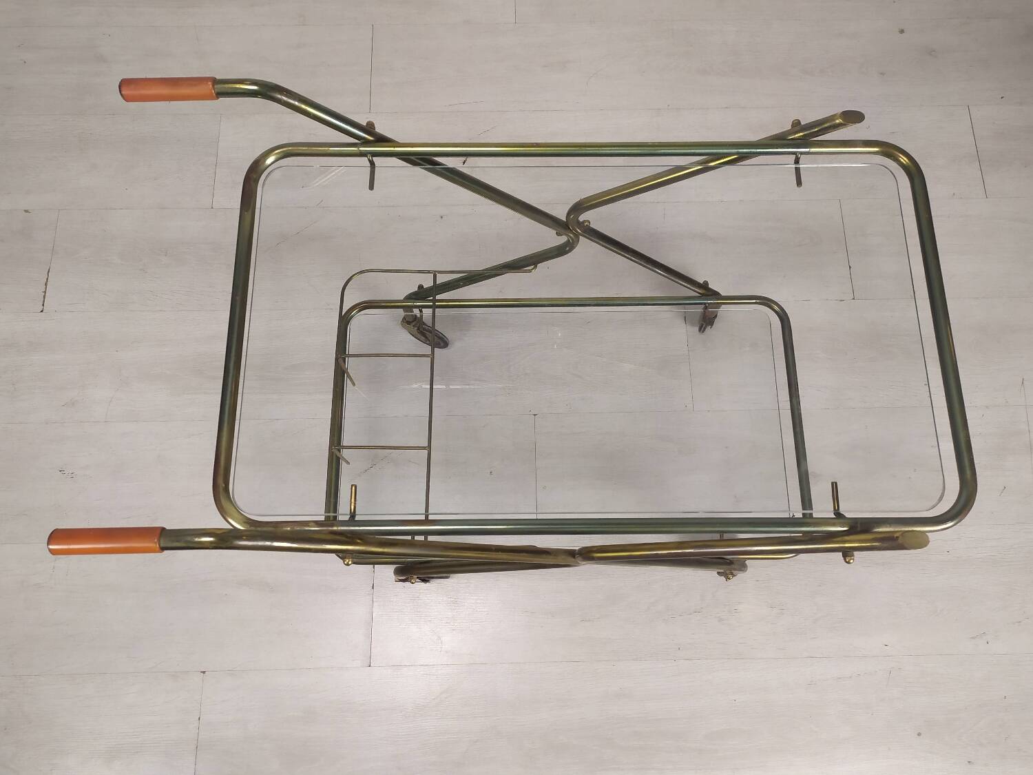 Vintage brass rolling cart