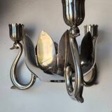 Candle holder in silver-plated metal, lotus shape.