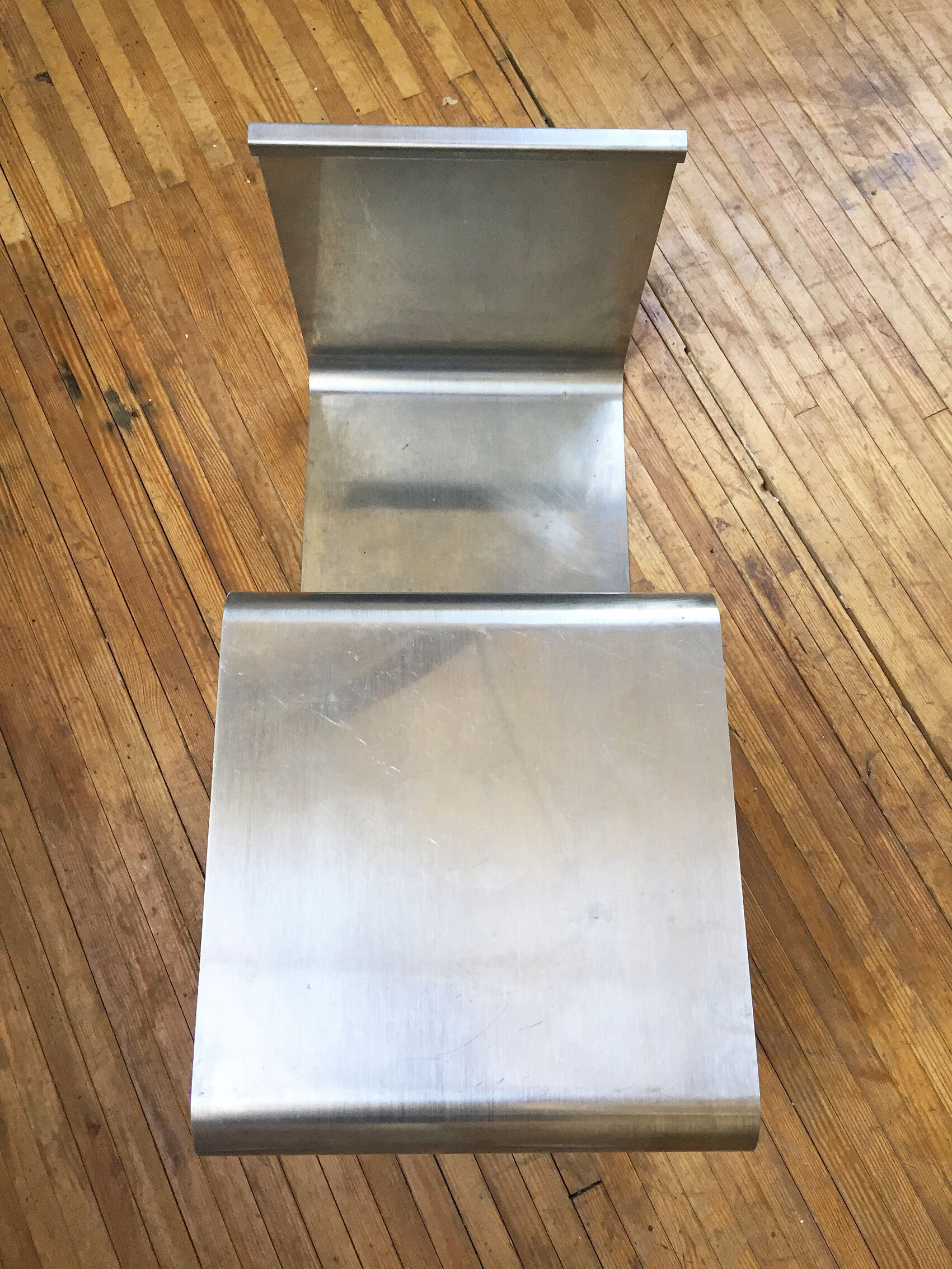 "Zig-zag" satin stainless steel shelf by Joelle Ferlande and François Monnet