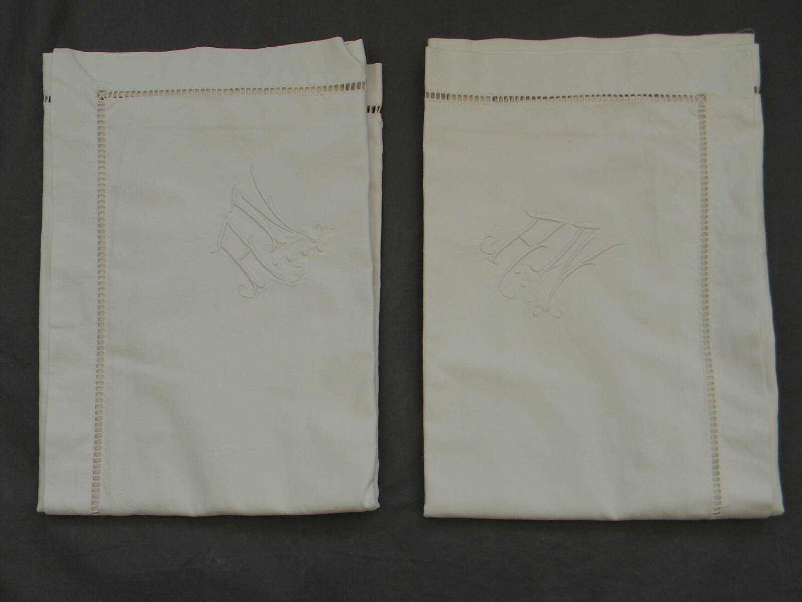 Pair of antique pillowcases. Monogram A W.