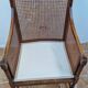 Vintage armchair in turned wood and caning, upholstered seat, 1940s.