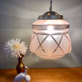 Vintage art deco globe pendant lamp in pink and gold glass