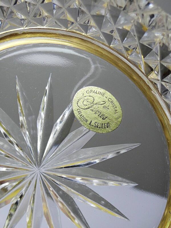 Vide-poche en cristal de Sèvres, création L.Seiler, monture dorée ancien