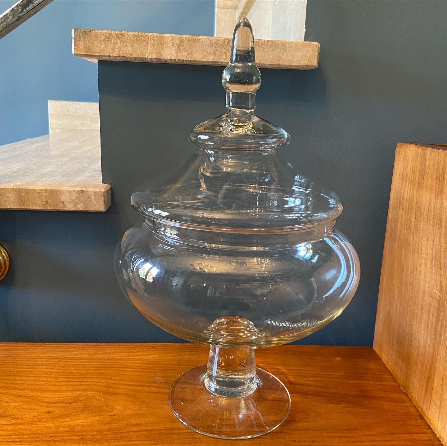 Glass jar on pedestal