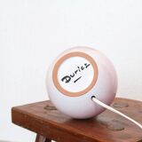 Pink ceramic lamp signed Duriez, raffia lampshade, 80s