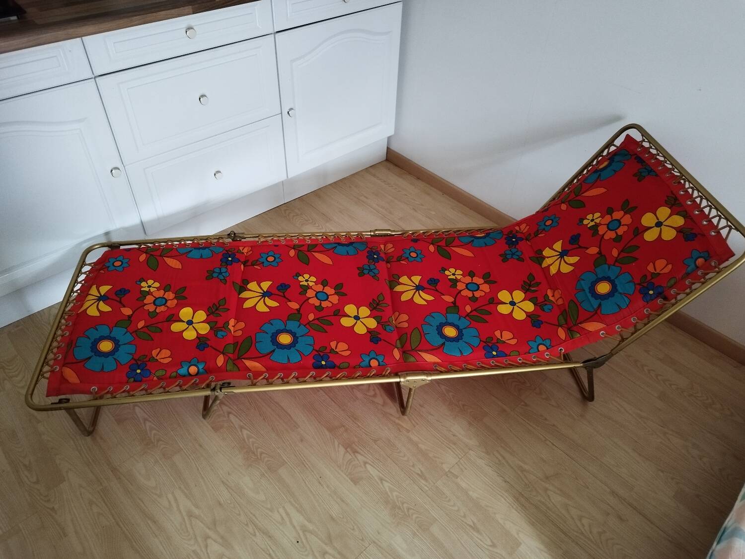 Deckchair deck chair Lafuma camp bed with flowers