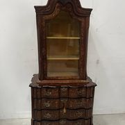 Dutch display cabinet in two parts made of marquetry wood.