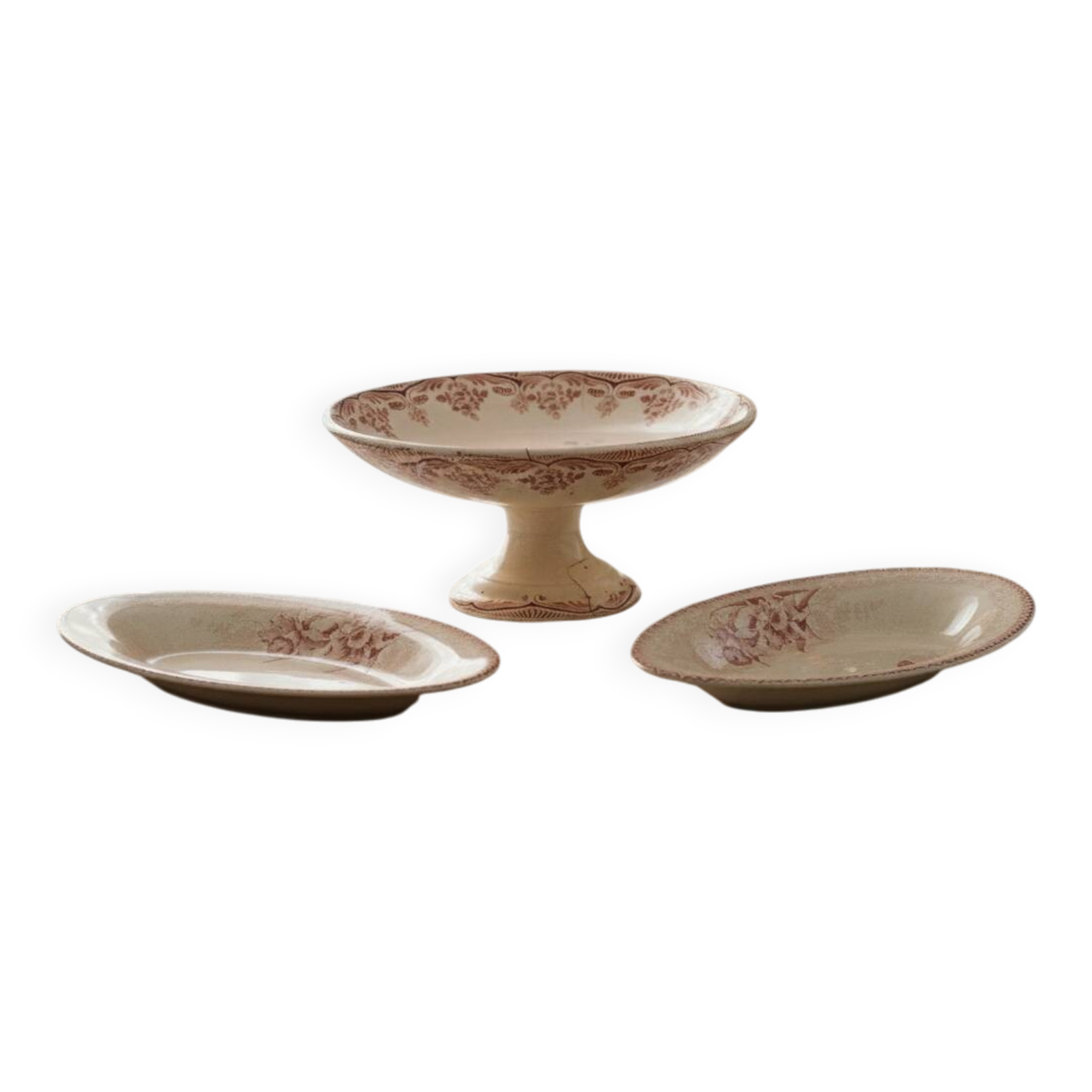 Antique service, fruit dish and 3 oval platters, ironstone