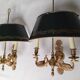 Pair of bronze and sheet metal hot water bottle wall lights