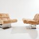 Pair of steel and Mohair velvet armchairs by François Monnet 1970