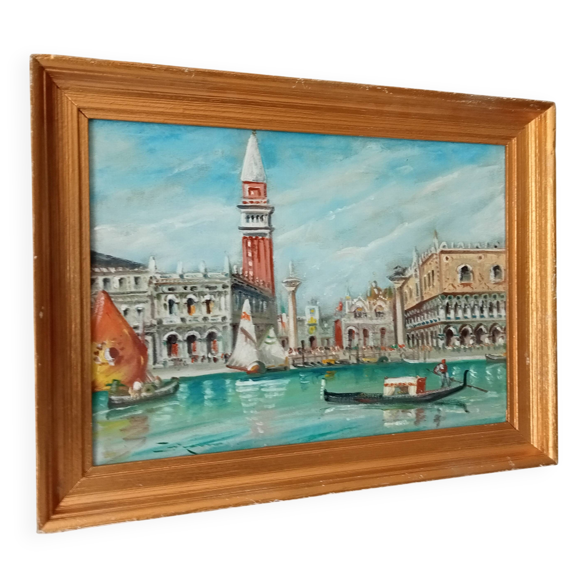 Old oil painting on canvas Venice "Piazza San Marco"