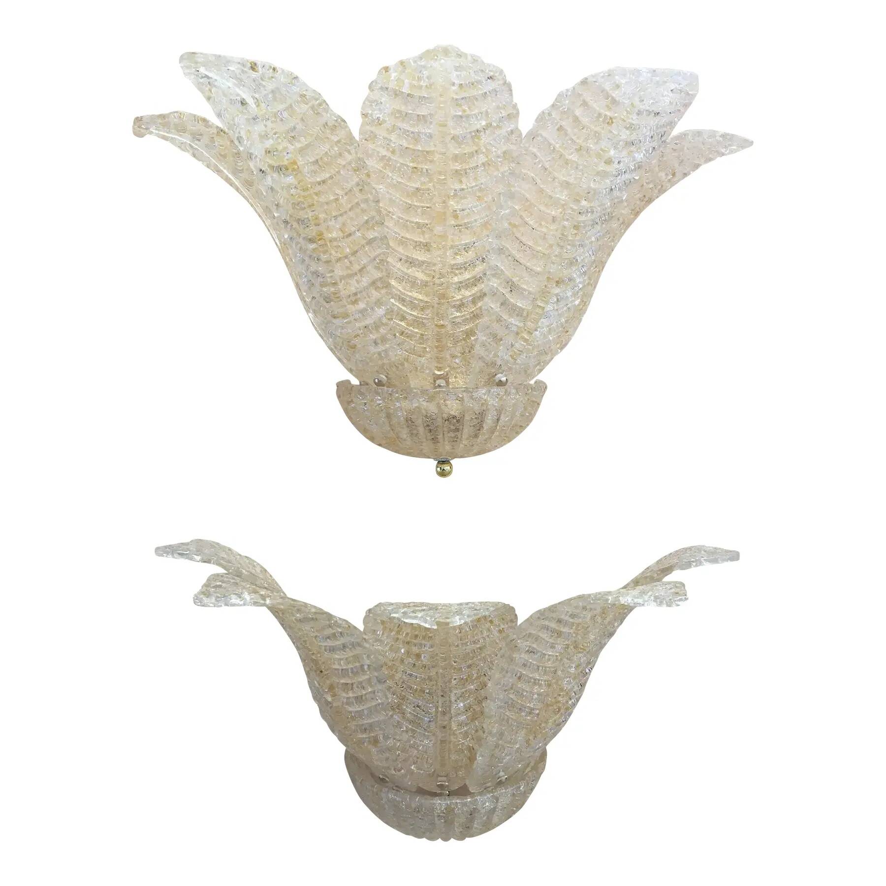 Pair of Murano Glass Tronchi Wall Sconces in Transparent Gold