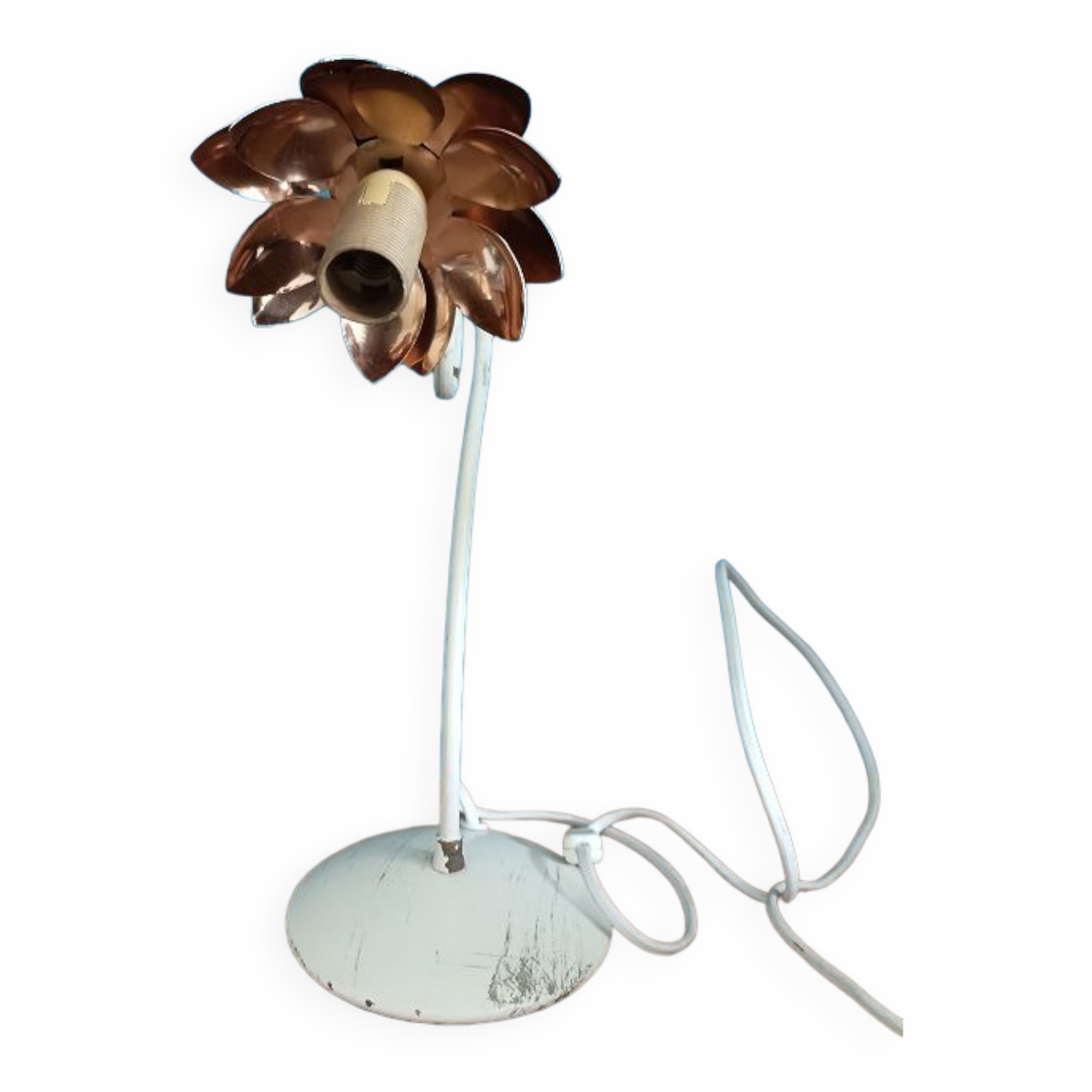 Bedside lamp patinated metal flower lotus copper