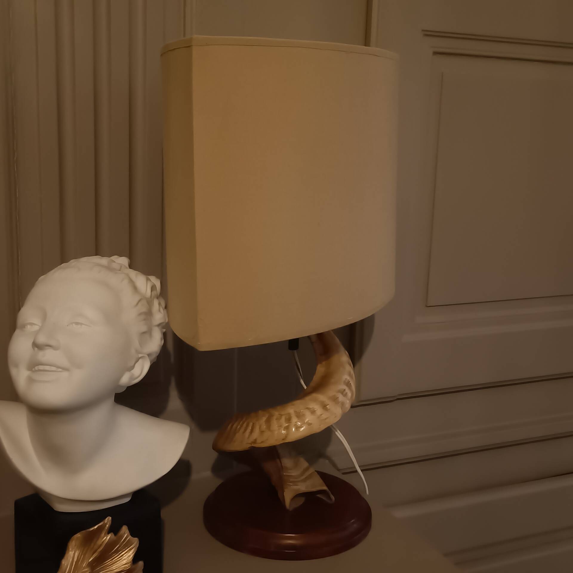 Vintage ram's horn living room lamp