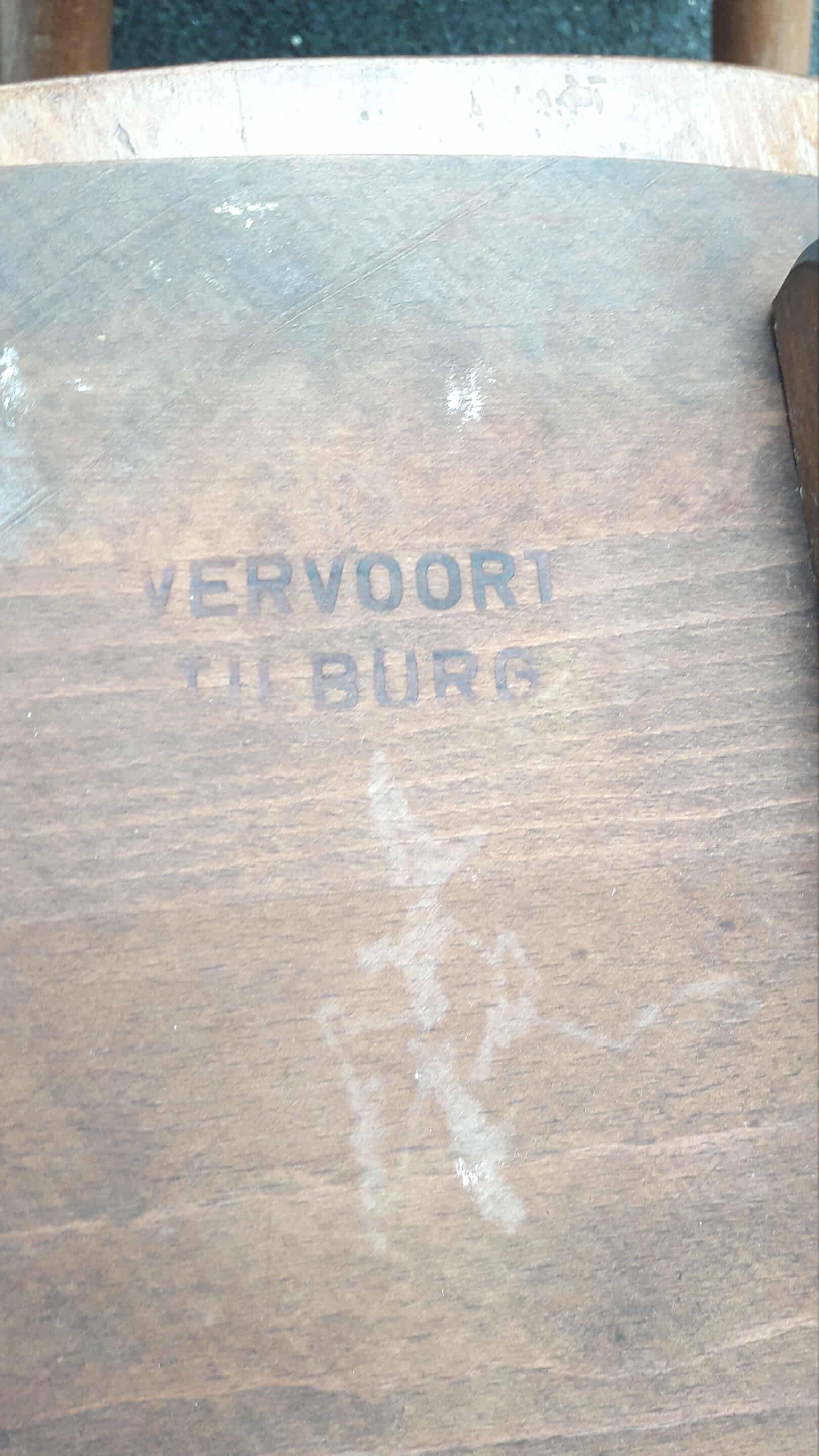 Set of 4 antique Tilburg solid wood brutalist chairs
