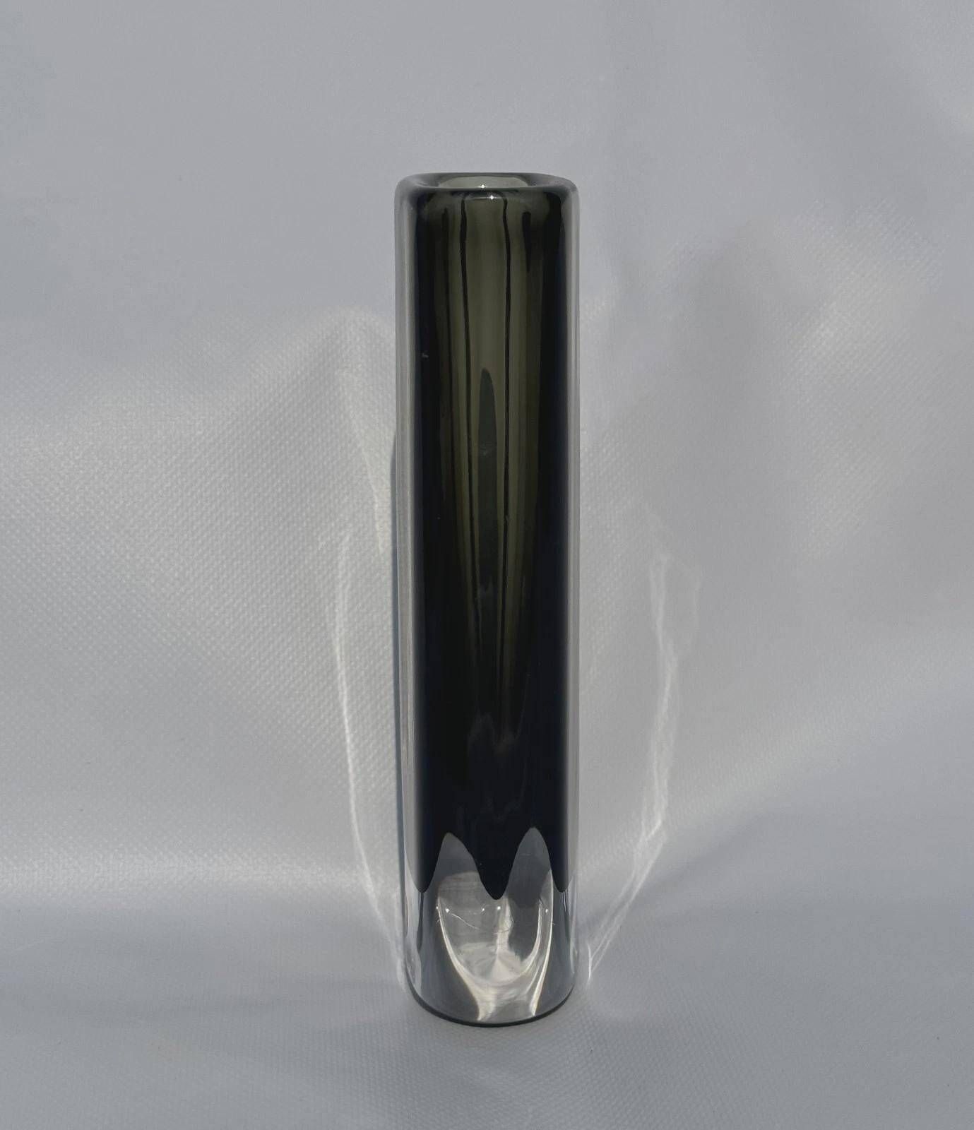 Nils Landberg for Orrefors smoky grey crystal vase, 1960s